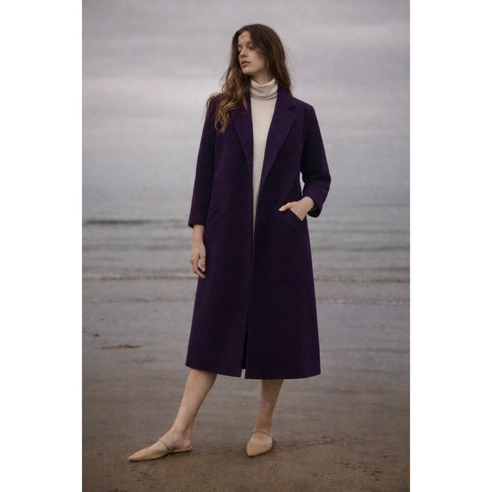 Heidi Merrick Plum Purple Wool Open Blazer Coat Long Small Luxury Designer